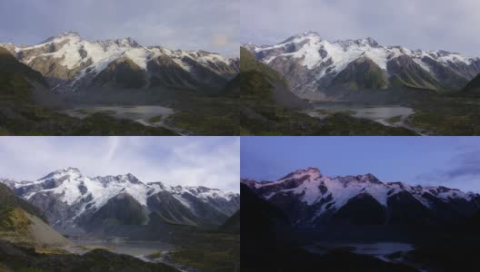 山脉与冰川和湖泊的时间差高清在线视频素材下载