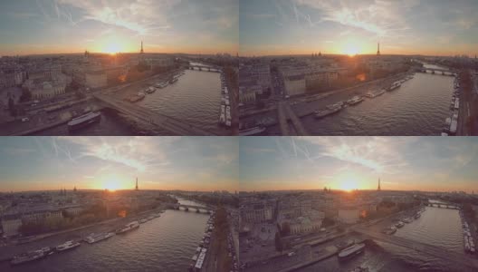 空中埃菲尔铁塔巴黎日落高清在线视频素材下载