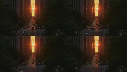 电影纽约市曼哈顿悬日日落效果长镜头高清在线视频素材下载