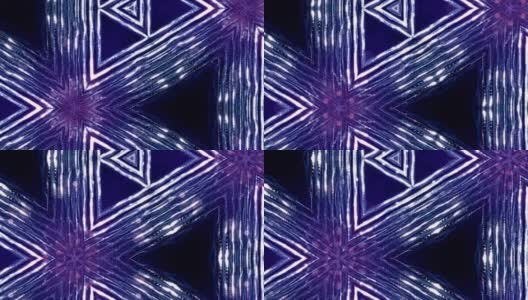 蓝紫色可循环的抽象粒子背景具有景深，闪烁的灯光和数字元素。波浪粒子形成线形，线形形成万花筒图案的曲面。1高清在线视频素材下载