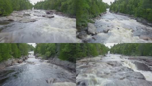 低空无人机拍摄森林中汹涌的河流高清在线视频素材下载