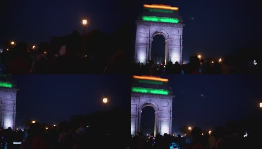 印度门，德里的夜晚高清在线视频素材下载