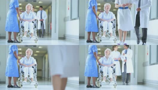 护理人员病人轮椅现代医院高清在线视频素材下载