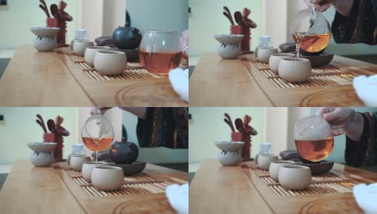 中国传统茶道放在茶几上，拉近了距离高清在线视频素材下载