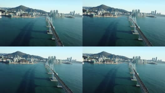 韩国釜山春光大桥上的摩天大楼与现代建筑高清在线视频素材下载