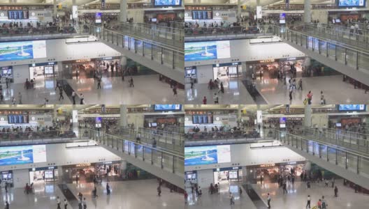 香港国际机场候机大厅的候机人员每年接待超过7000万人次的旅客。高清在线视频素材下载