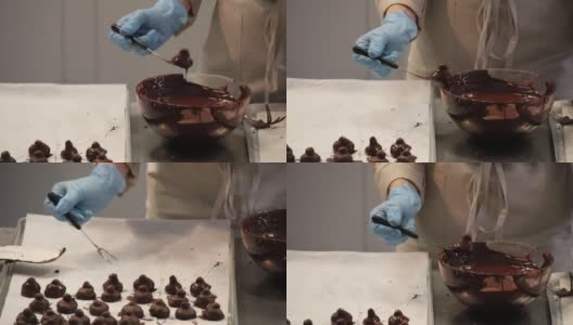巧克力酥饼的制作。糕点师。巧克力甜点高清在线视频素材下载