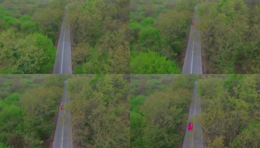 Red Vintage Car and Road Drone View 2高清在线视频素材下载
