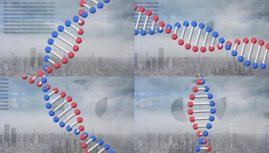 动画dna链纺丝，统计和数据处理的城市景观高清在线视频素材下载