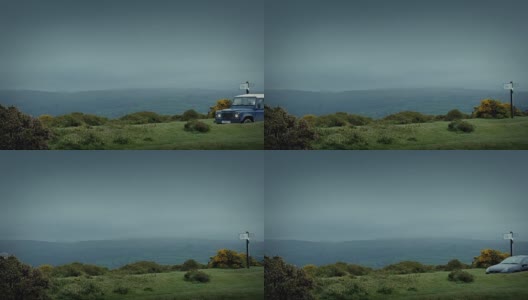 汽车和羊拖车在荒野上经过高清在线视频素材下载