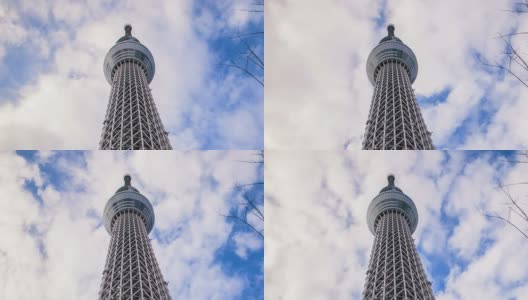 东京天空树上空的云层时间流逝高清在线视频素材下载