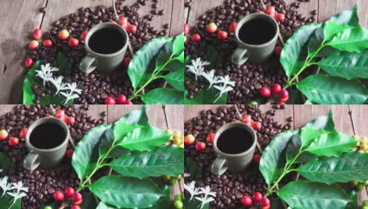 生咖啡豆和准备喝的咖啡高清在线视频素材下载