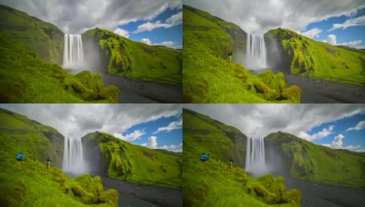 冰岛夏季Skogarfoss瀑布移动云的4K时间间隔高清在线视频素材下载