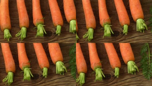 新鲜的有机胡萝卜和绿色的顶部高清在线视频素材下载