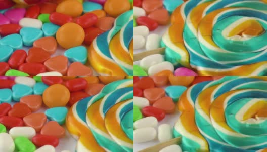 糖果甜果冻冰棒和美味的糖甜点高清在线视频素材下载