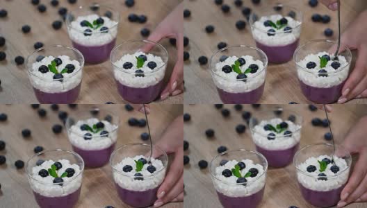 吃蓝莓意式奶冻意大利甜点高清在线视频素材下载