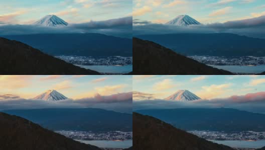 日本川口县富士山的晨光和彩云高清在线视频素材下载