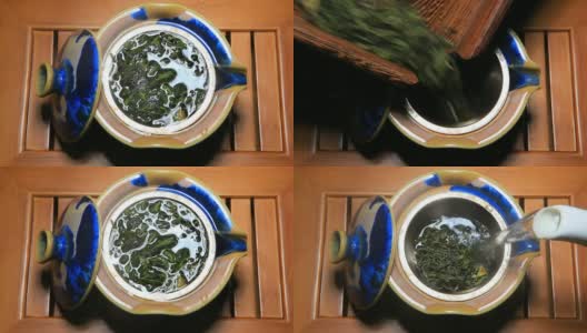 绿茶毛峰茶壶竹桌高清录像高清在线视频素材下载