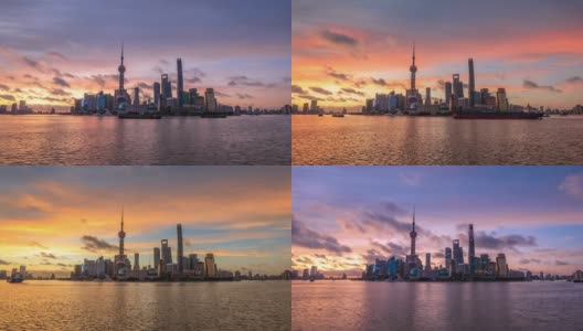 日出时的上海天际线和现代建筑高清在线视频素材下载