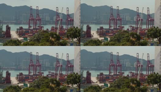 4k Dci中国香港青衣货柜码头日照时间，物流高清在线视频素材下载