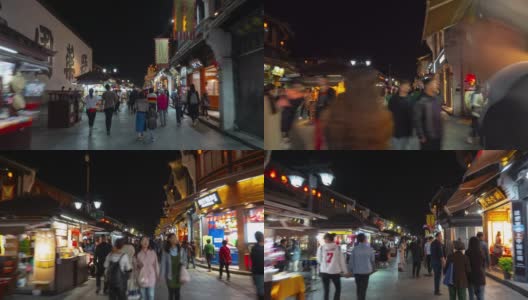 杭州市夜景时间点亮了中国著名的步行街，步行街时间跨度为4k高清在线视频素材下载