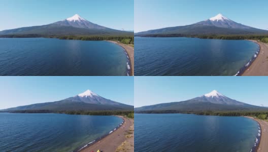 奥索尔诺火山和湖泊鸟瞰图高清在线视频素材下载