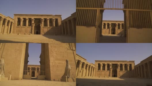 在Edfu庙的入口处。埃及。在尼罗河河畔的Edfu城附近的阿斯旺，希腊罗马建筑，献给荷鲁斯高清在线视频素材下载