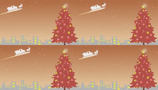 圣诞老人红冷杉树雪夜高清在线视频素材下载