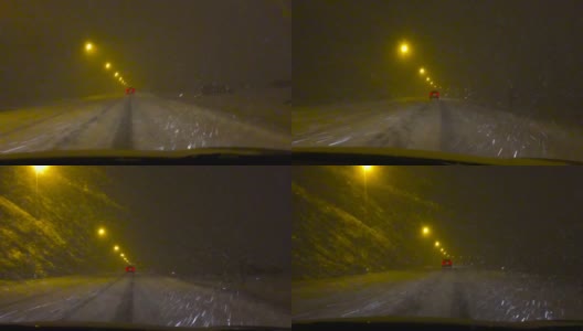 在暴风雪的夜晚开车高清在线视频素材下载