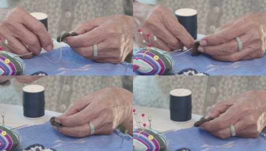 老年妇女从事针工艺品职业治疗老年痴呆症高清在线视频素材下载