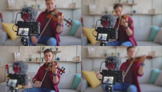 音乐家做一个视频博客拉小提琴高清在线视频素材下载
