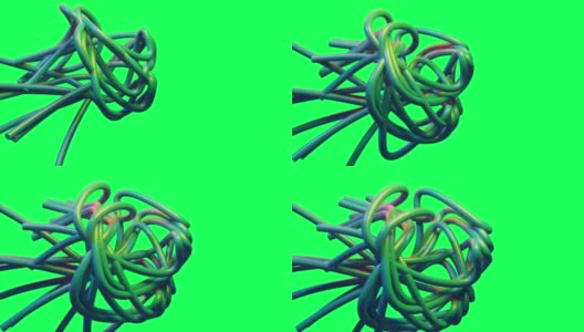 抽象旋转螺旋形状。绿色屏幕上的三维动画计算机设计高清在线视频素材下载