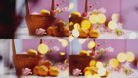 中国新年，红包里有金元和橘子高清在线视频素材下载