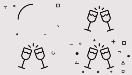 香槟杯和干杯图标动画高清在线视频素材下载