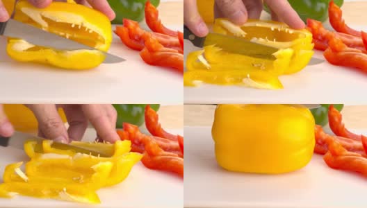 甜椒或灯笼椒由厨师烹制。高清慢动作。高清在线视频素材下载