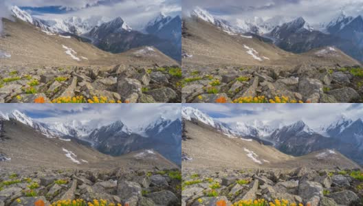 从夏季喀喇昆仑山脉的拉什峰上向后延伸高清在线视频素材下载