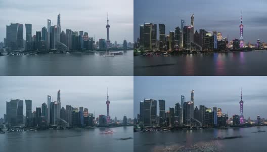 T/L WS HA View of Shanghai Skyline, Day to Night Transition /上海，中国高清在线视频素材下载