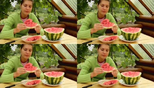 女人吃西瓜高清在线视频素材下载