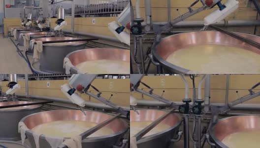 帕尔马干酪生产大厅，铜锅炉高清在线视频素材下载