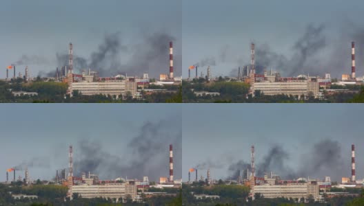 炼油厂冒黑烟高清在线视频素材下载