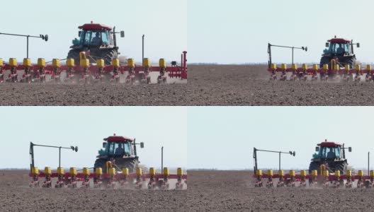 拖拉机和播种机种植作物高清在线视频素材下载