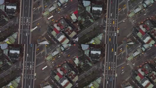 台湾傍晚台北市景交通街道十字路口鸟瞰瞰4k高清在线视频素材下载