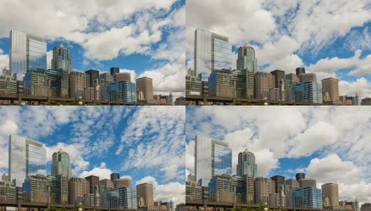 移动的云和天空在西雅图城市景观与高速公路交通4k时间流逝高清在线视频素材下载