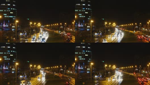 城市的夜间交通。间隔拍摄。公路夜景与市区交通夜景，时光流逝。高清在线视频素材下载