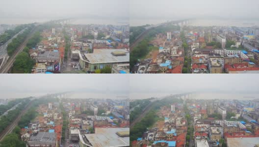 中国白天时间武汉市交通长江大桥生活街区空中俯瞰4k高清在线视频素材下载