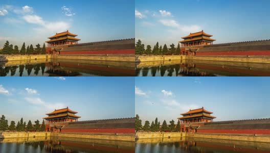 日落时分，中国北京，不同视角的故宫博物院后门高清在线视频素材下载
