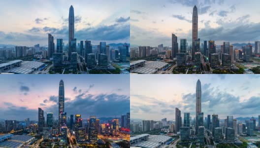 深圳现代建筑天际线从黄昏到夜晚的延时/中国深圳。高清在线视频素材下载