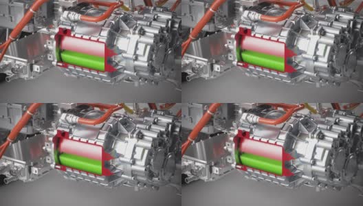 用x射线剖开电动马达的功能对电动汽车发动机进行3d渲染高清在线视频素材下载
