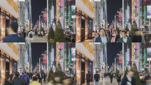 日本东京银座银座购物街的游客夜间时间间隔4K时间间隔高清在线视频素材下载