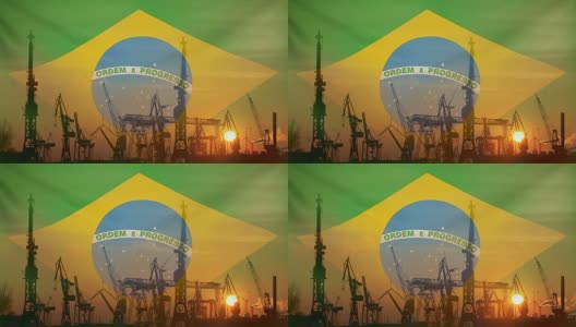 日落时巴西国旗的工业概念高清在线视频素材下载